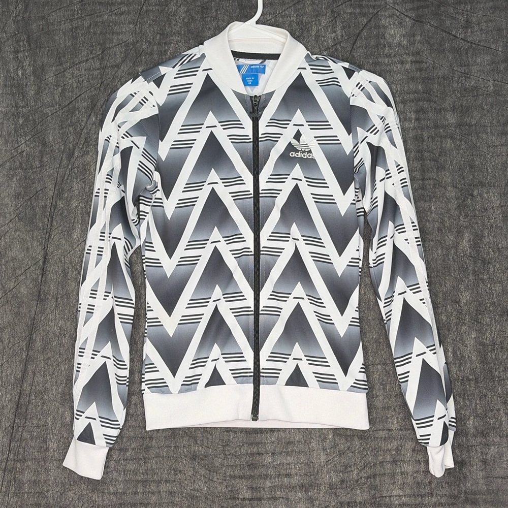 Adidas Originals Women’s size XS Zig Zag Track Jacket Gray White Full Zip(A250)✨